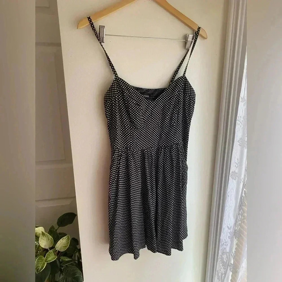 Express Babydoll Polka Dot Mini Dress with Pockets Sleeveless Flare A-Line Black - Picture 2 of 8